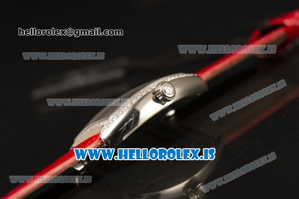 Franck Muller CINTR?E CURVEX Diamond Bezel With Red Calfskin Strap Swiss Ronda 762 Quartz White Dial - Click Image to Close